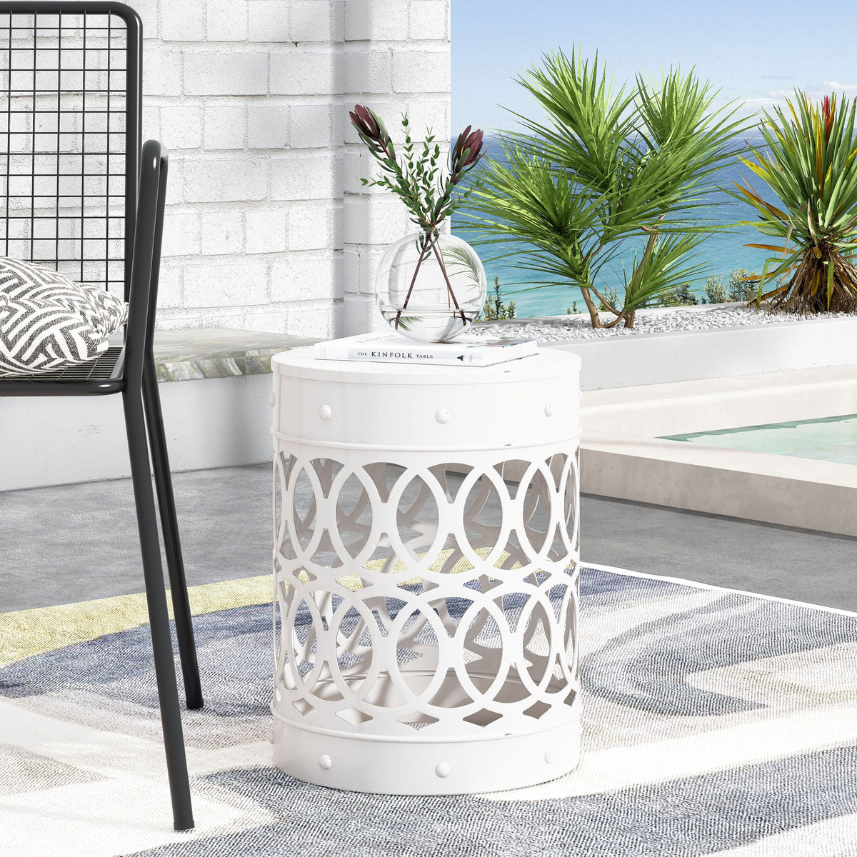 Outdoor Metal Large End Table with Modern Design - Multiple Colors