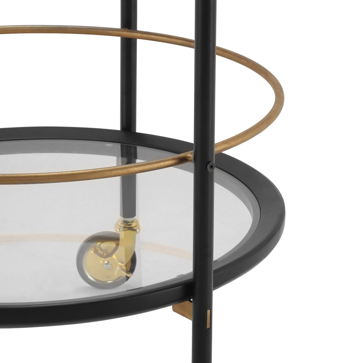 Modern Round Bar Cart with Tempered Glass Shelves - Black and Gold