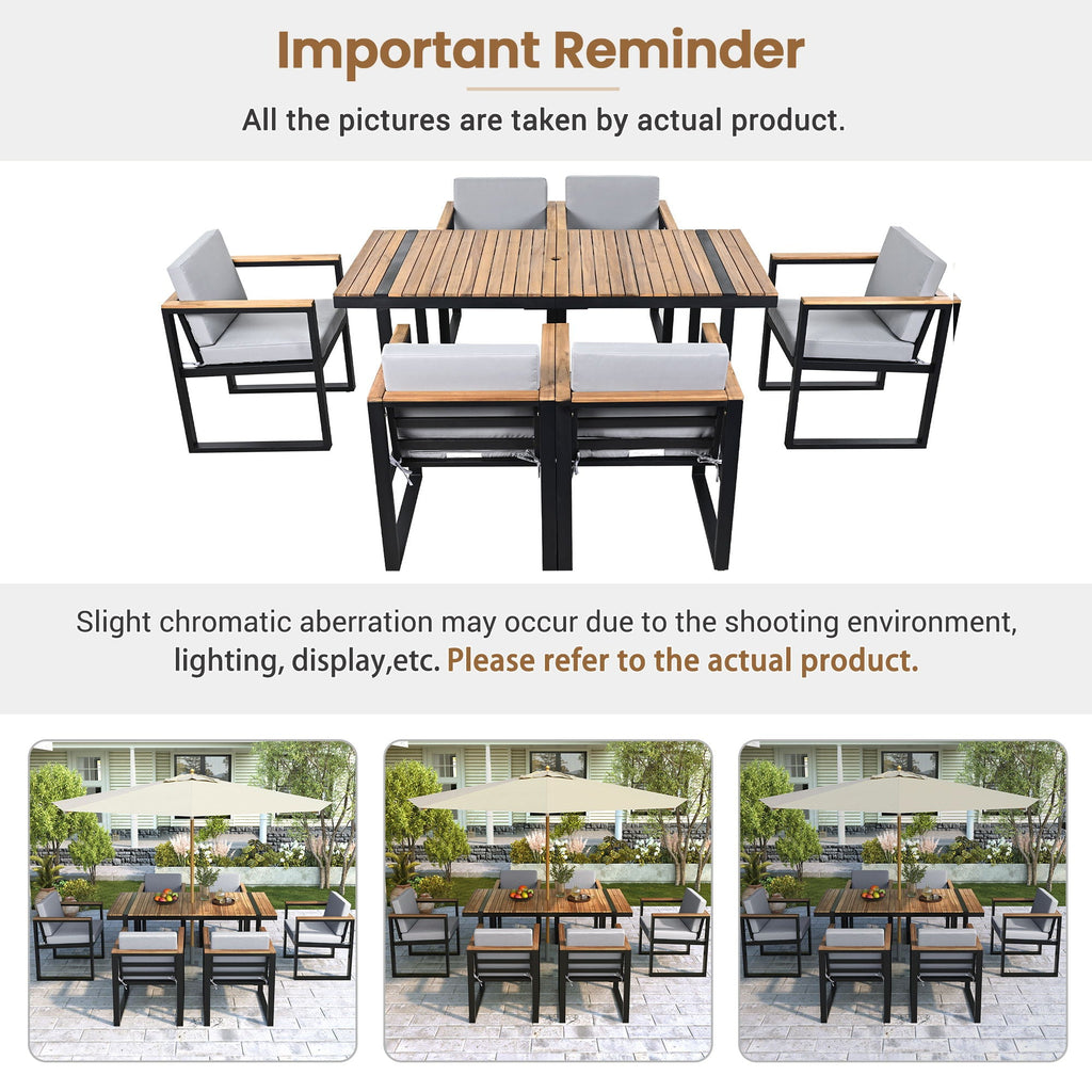 7 Piece Outdoor Dining Set with Removable Cushions - Gray or Beige