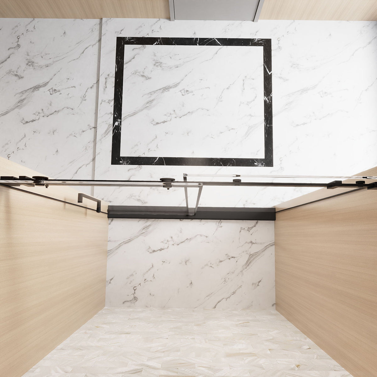 Frameless Single Sliding Shower Door with Square Tube Track - Black