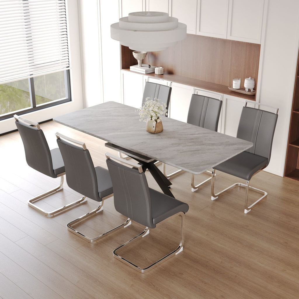 Modern Extendable Dining Table Set with Soft Padded Armless Chairs - White, Gray, or Dark Gray