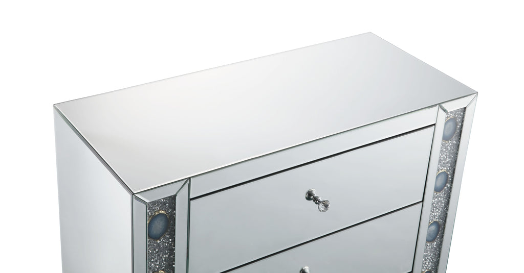Sonia Mirrored Console Cabinet with Faux Agate Panels - Silver