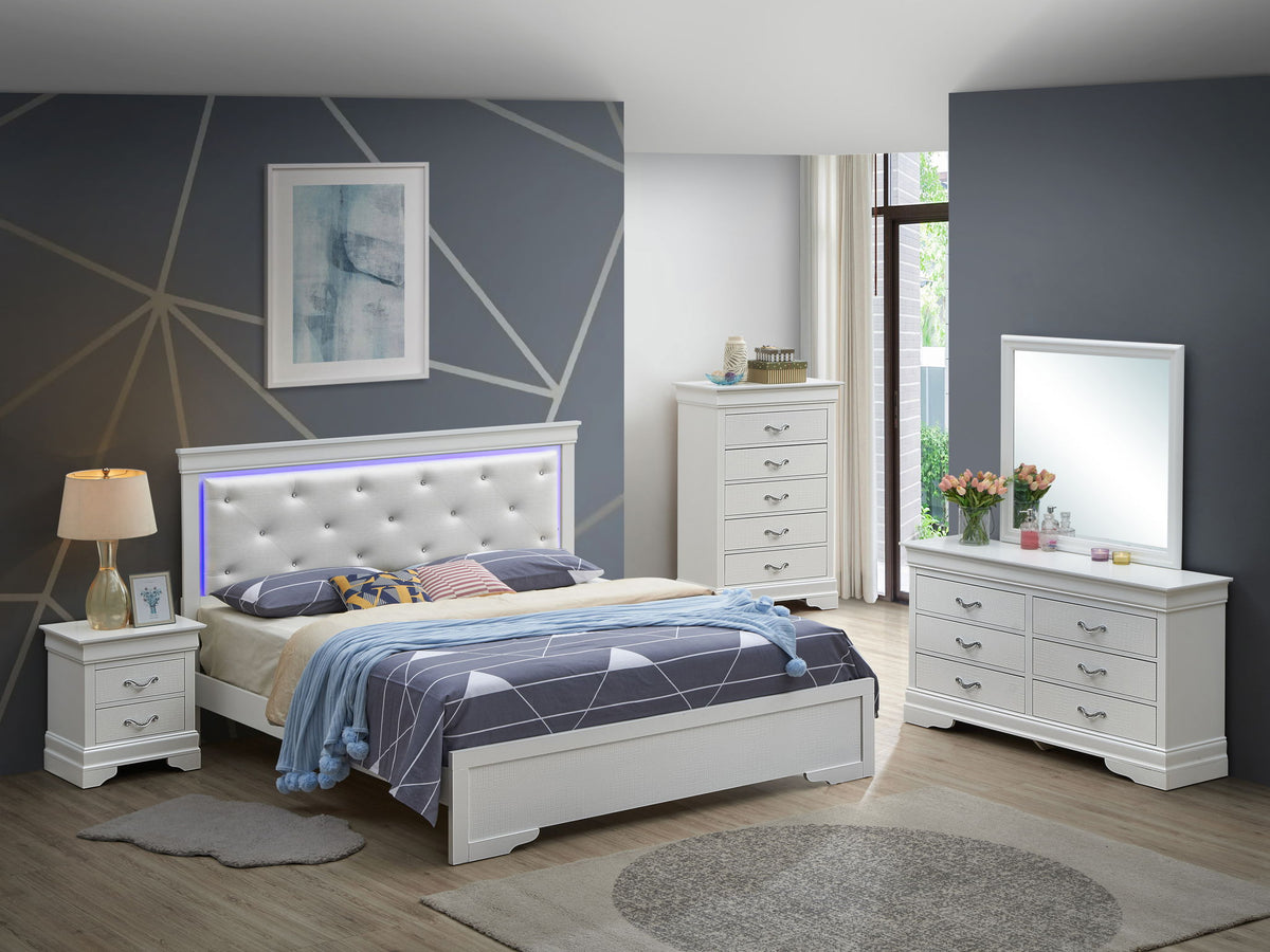 LED Upholstered Bed with Jewel Tufted Headboard - Multiple Colors