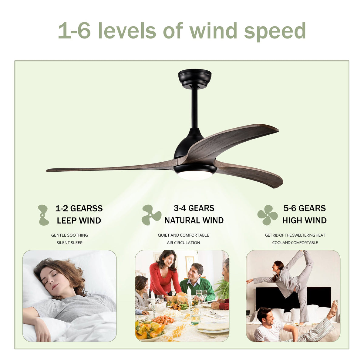 52" Ceiling Fan with Solid Wood Blades and Remote - Matte Black