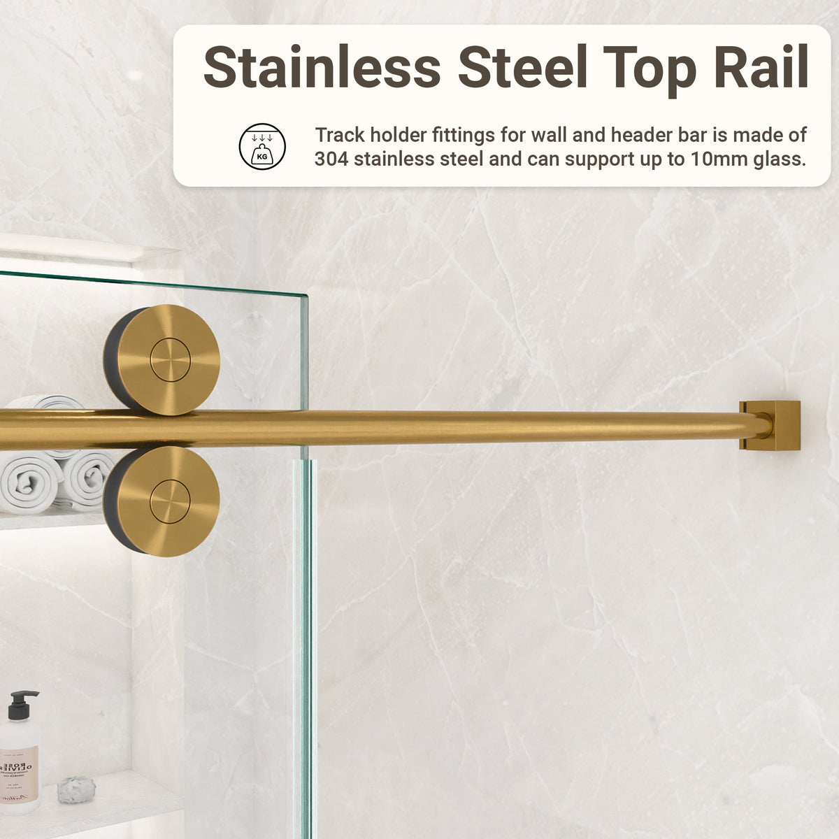 Frameless Sliding Shower Door with Quiet Rollers - Brushed Gold