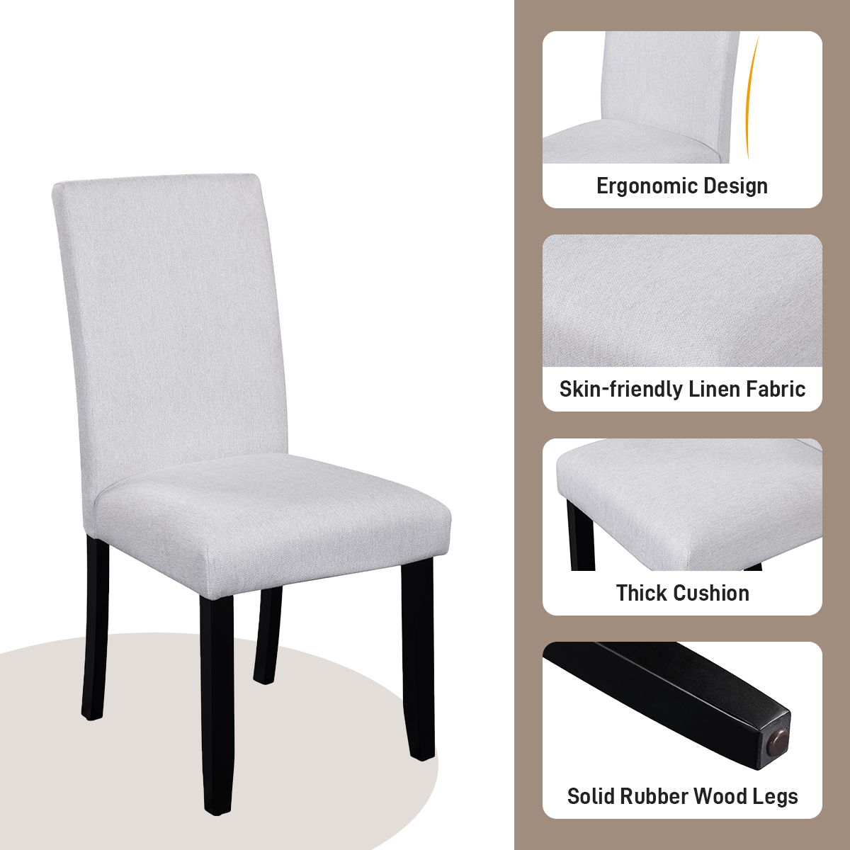 5 Piece Round Dining Table Set with Upholstered Chairs - Black or White