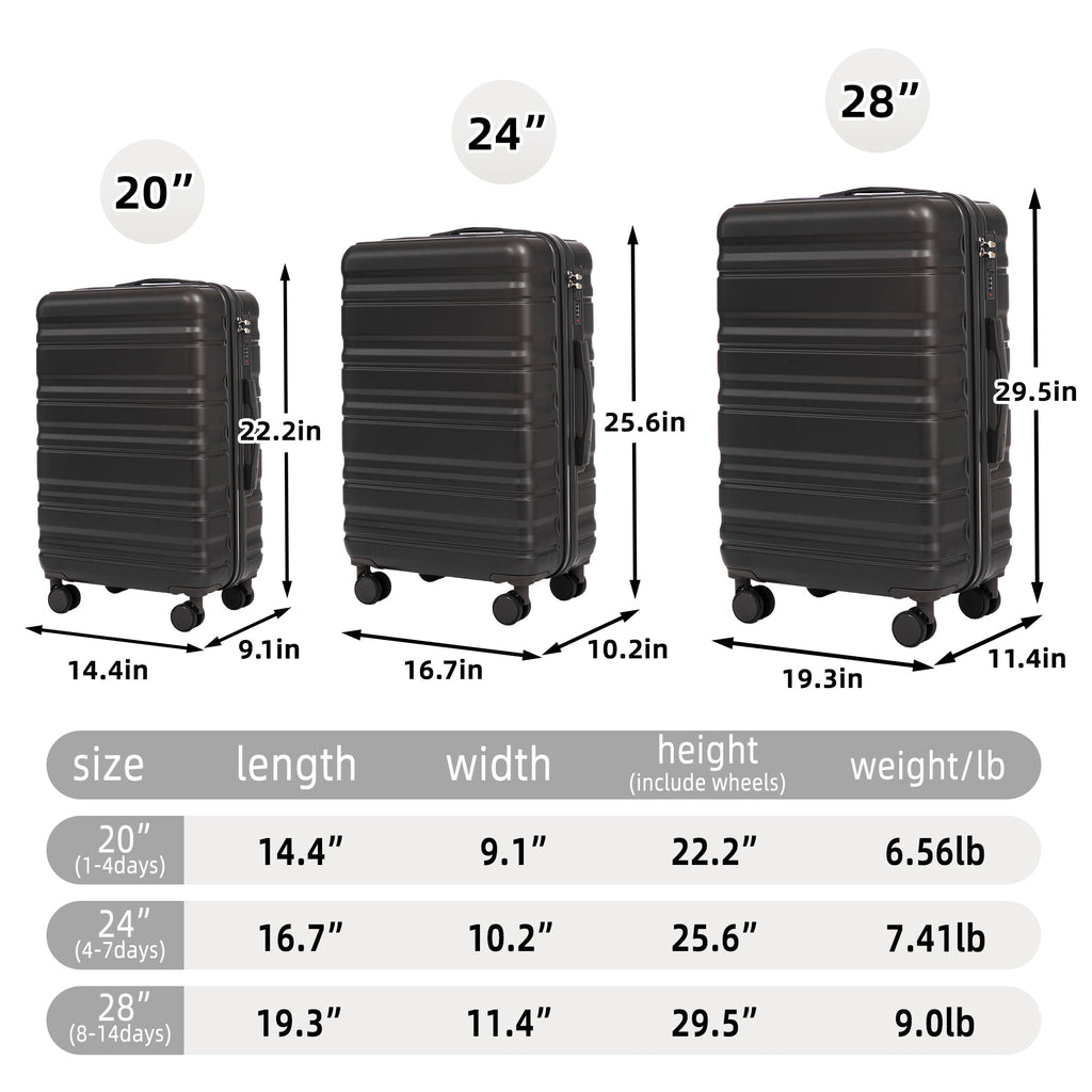 Durable ABS Hard Case Luggage Set with Combination Lock - Dark Gray