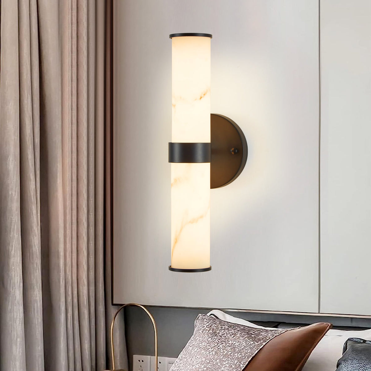 Resin Imitation Marble Texture Wall Light Set of 2 with Black Iron Frame