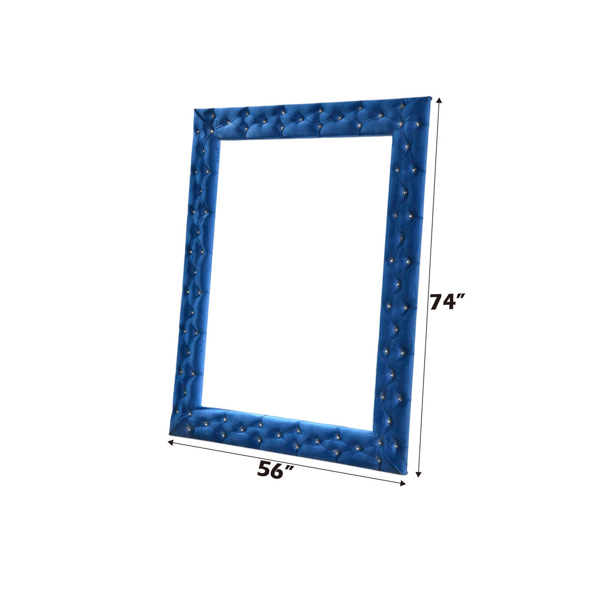 Blue Velvet Floor Mirror with Crystal Tufted Trim - Dante Collection