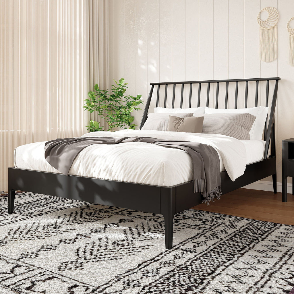 Bohemian Platform Bed with Tall Headboard - Dark Brown or Black