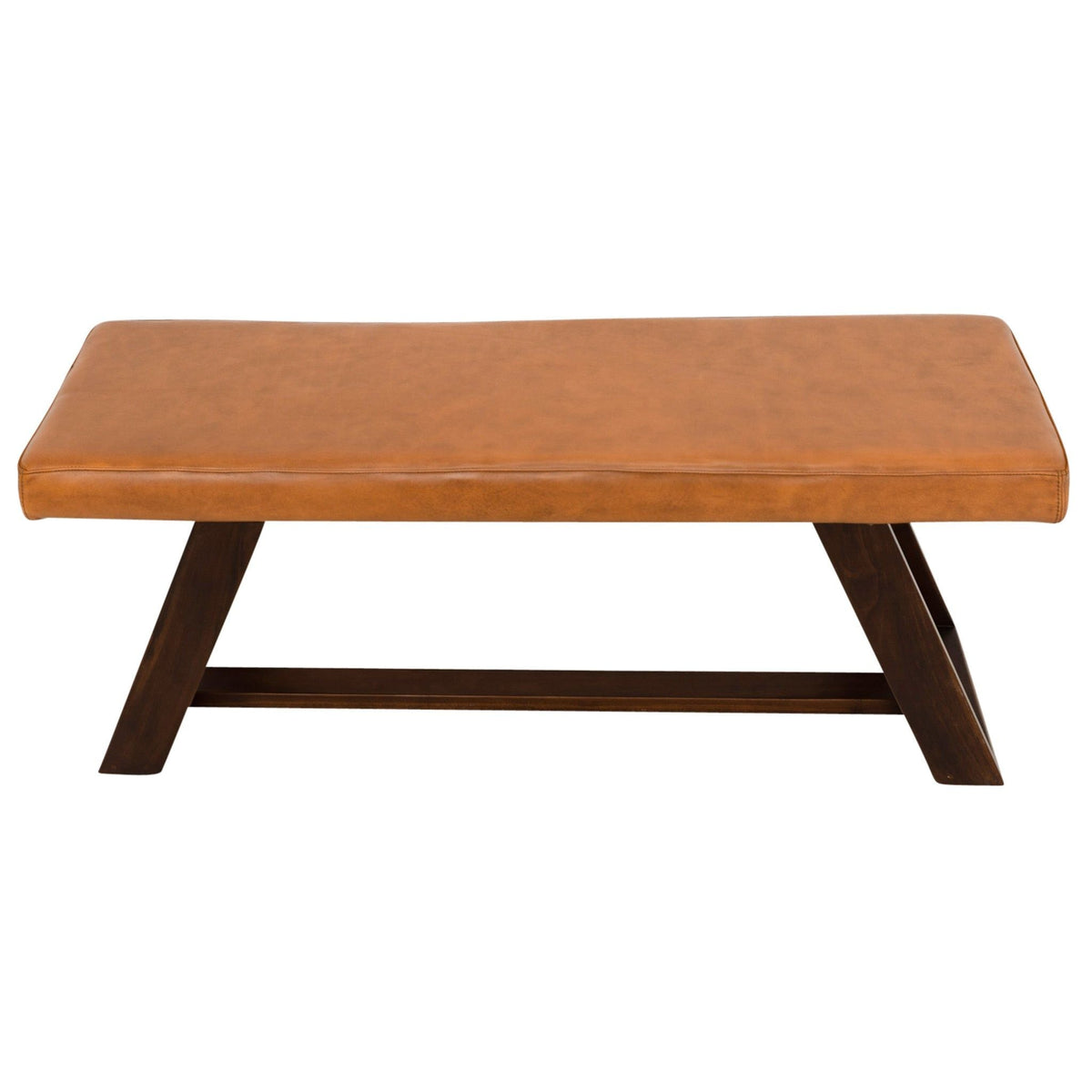 Light Brown Upholstered Bench with Hand Stitching - Genuine Material