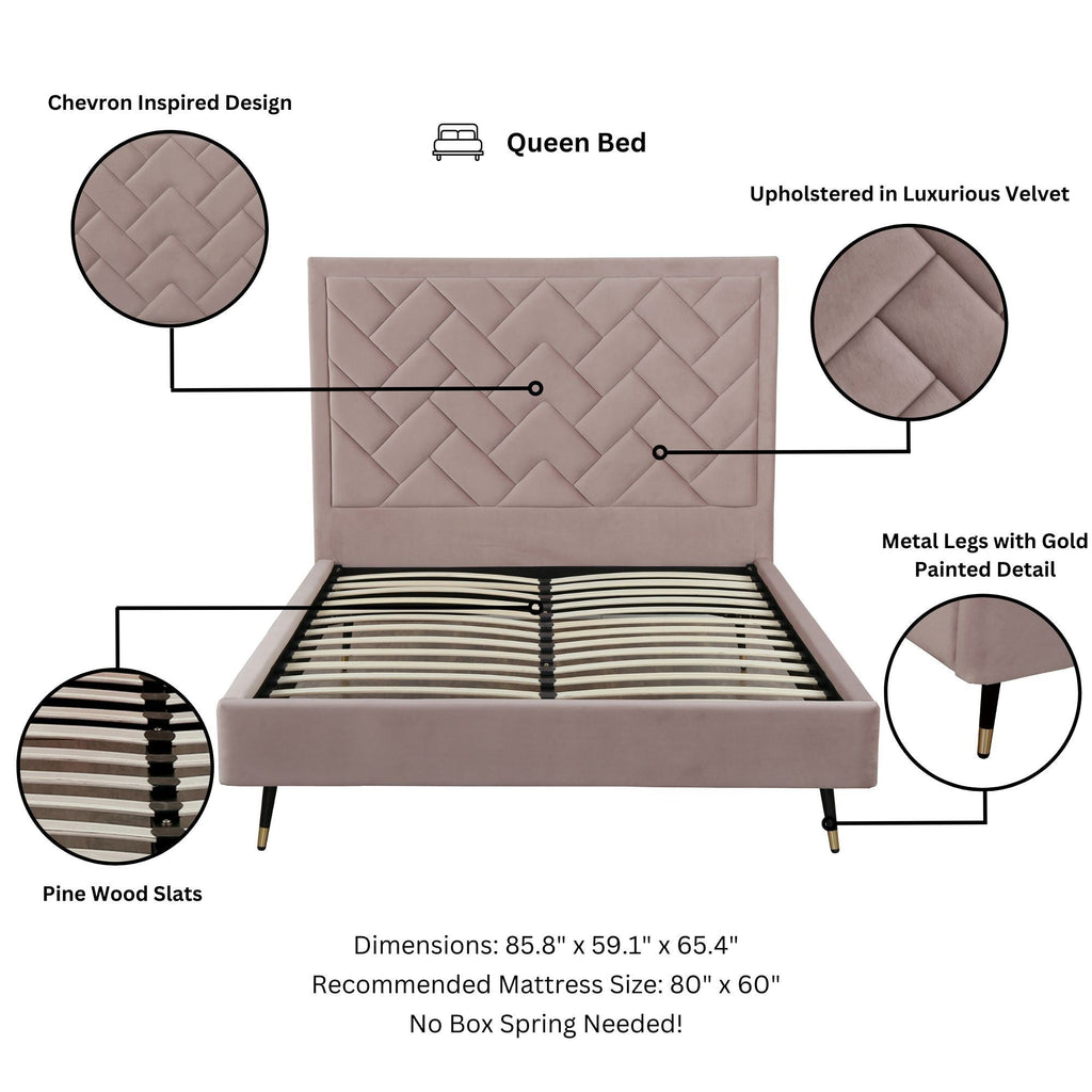Upholstered Bed with Headboard and Slats - Multiple Colors