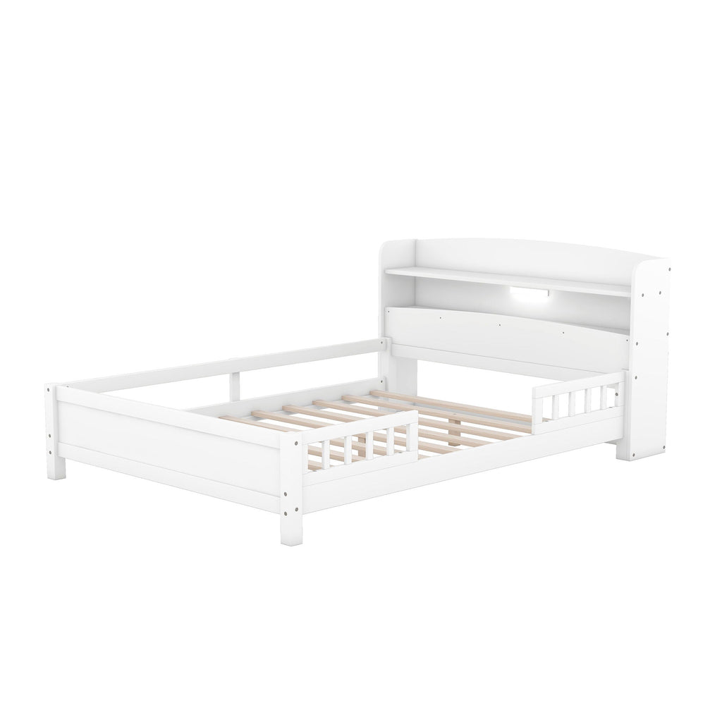 Wood Platform Storage Bed with LED Light & Storage Headboard - White or Dark Gray