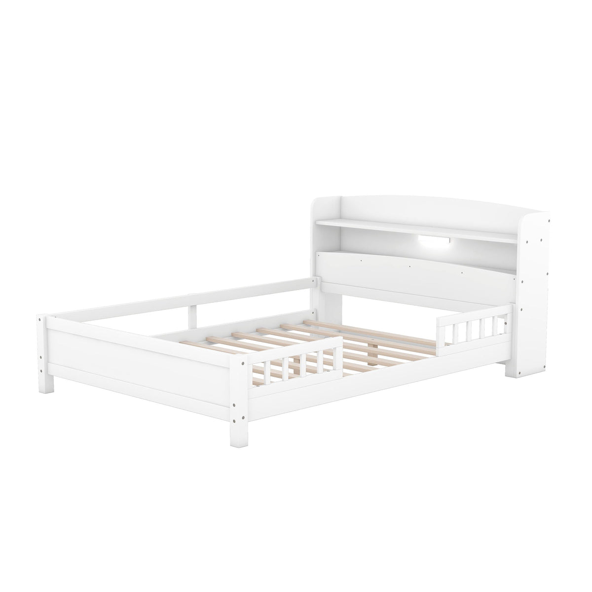 Wood Platform Storage Bed with LED Light & Storage Headboard - White or Dark Gray