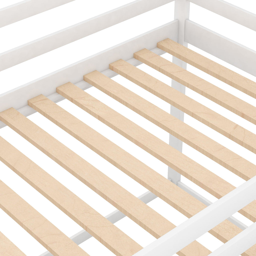 Low Bunk Bed With House Shaped Frame and Ladder - Twin Over Twin