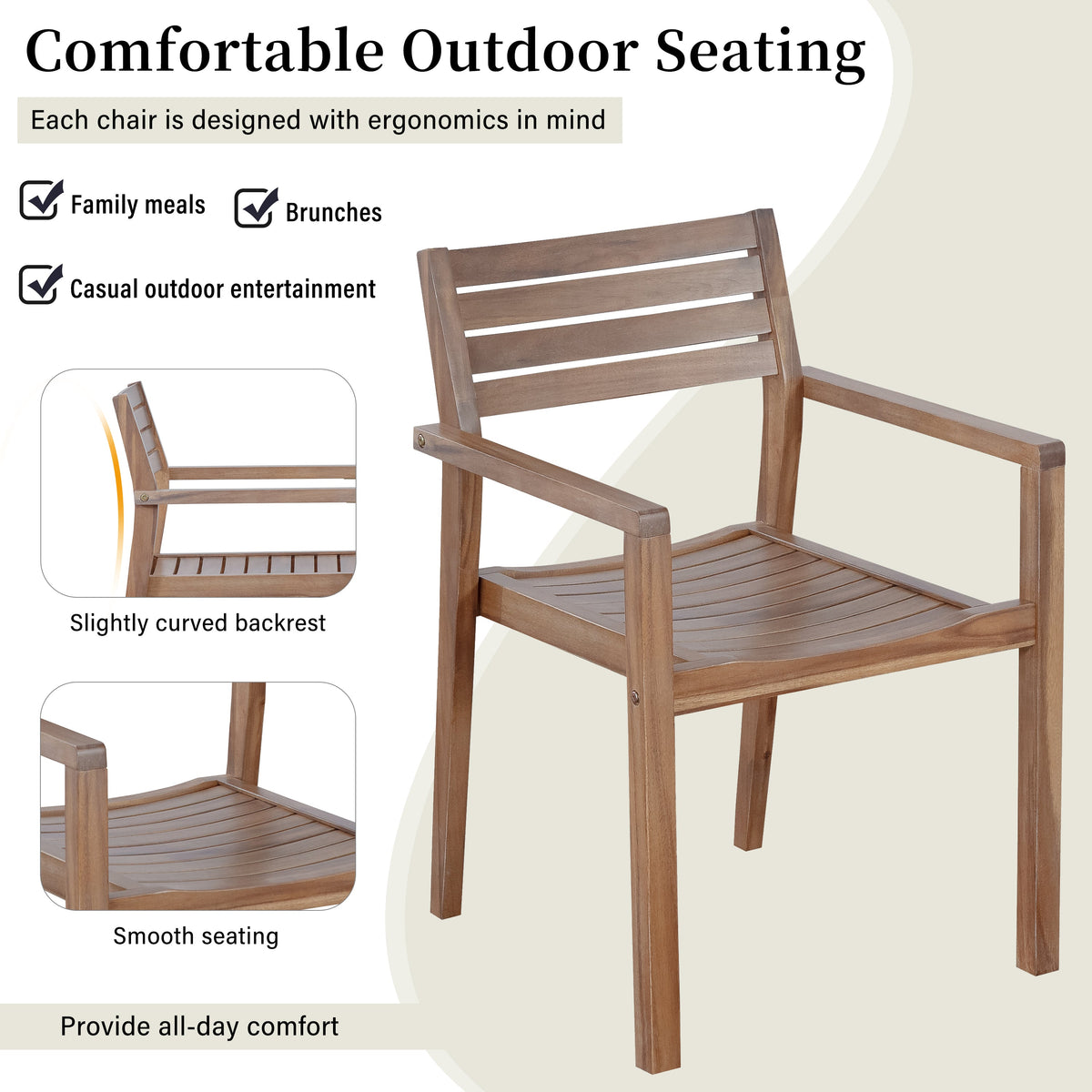 5-Piece Acacia Wood Outdoor Dining Set with Umbrella Hole