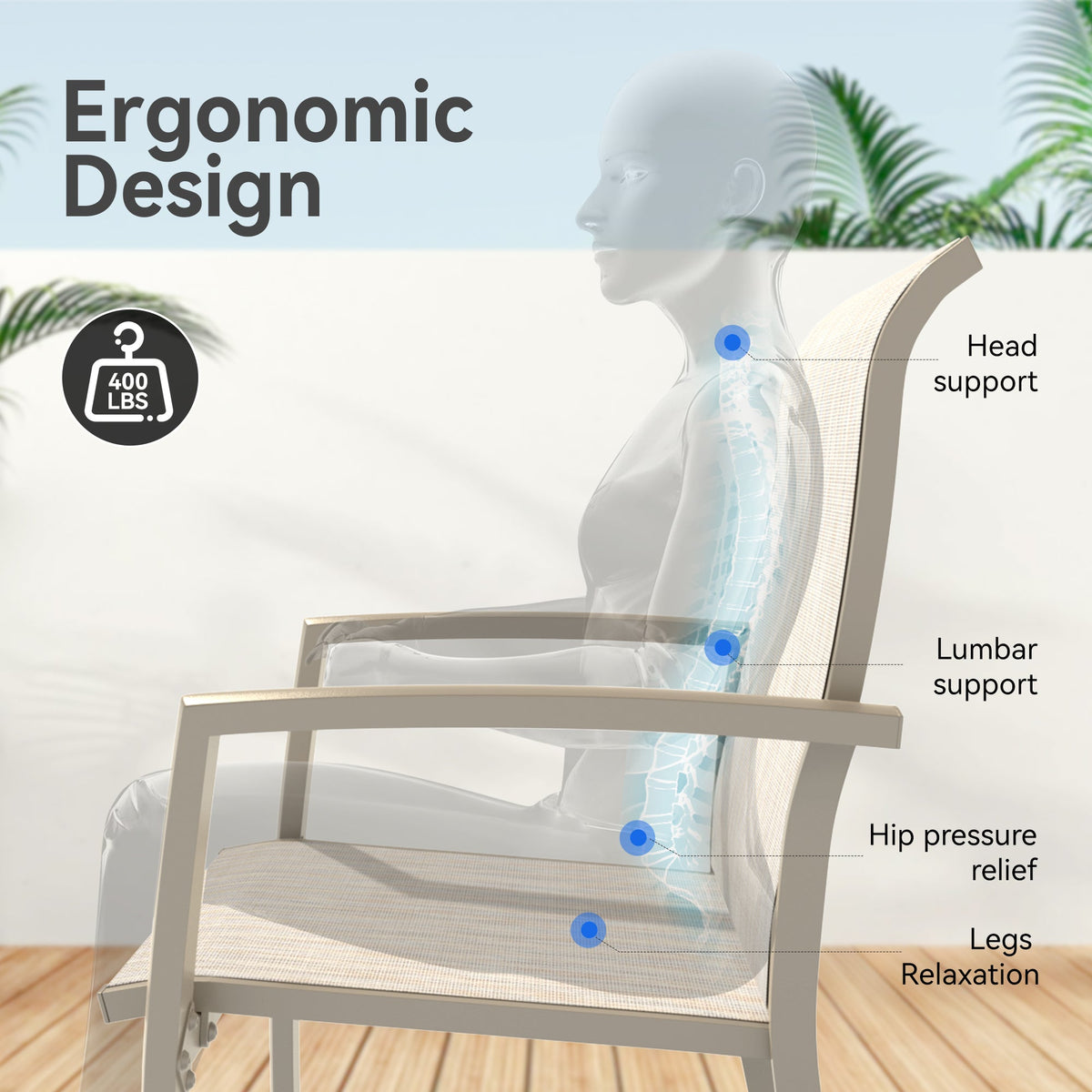 Metal Outdoor Patio Chairs Set of 2 with Stackable Design - Black
