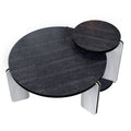 Round Coffee & End Table Set with Sintered Stone Legs - Black
