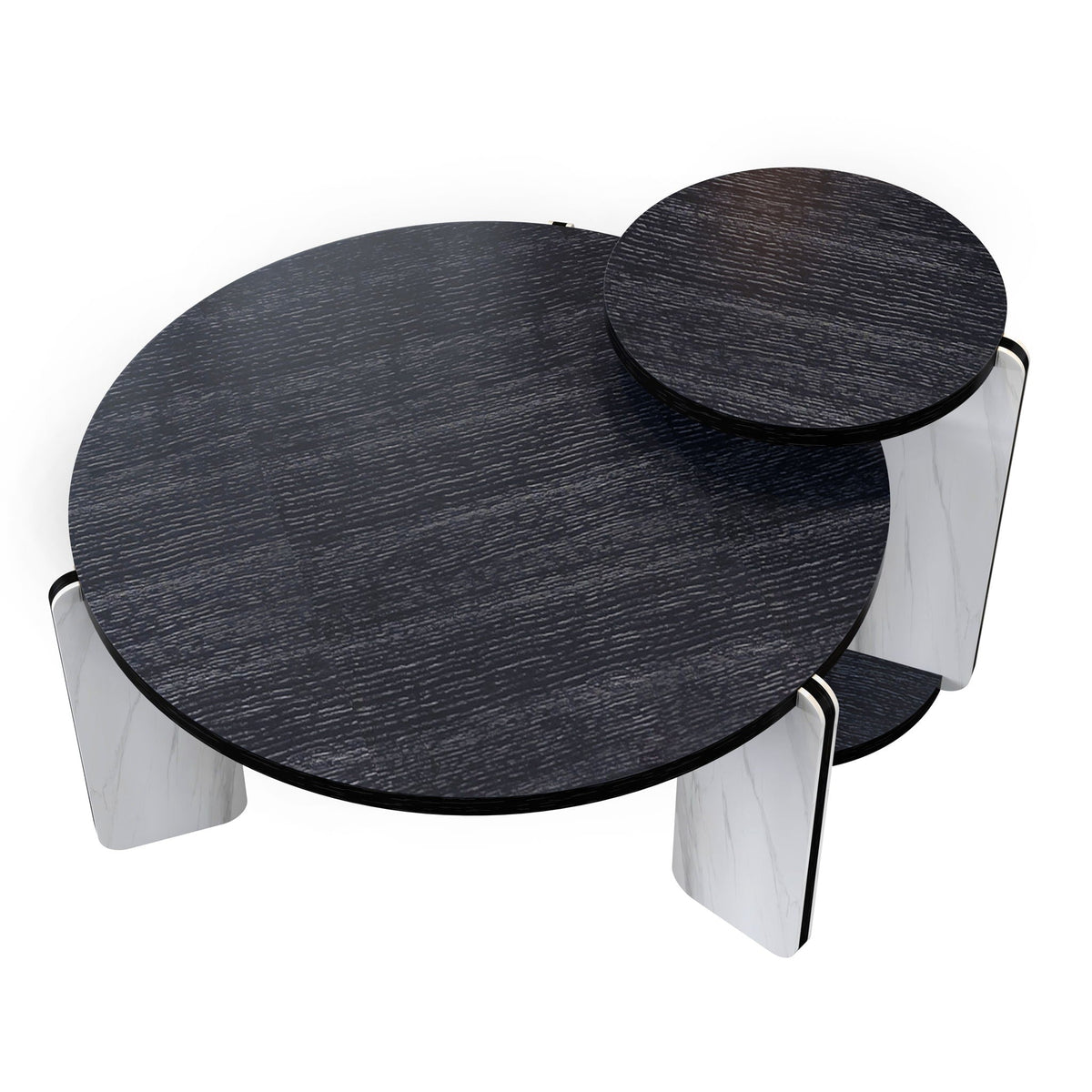 Round Coffee & End Table Set with Sintered Stone Legs - Black
