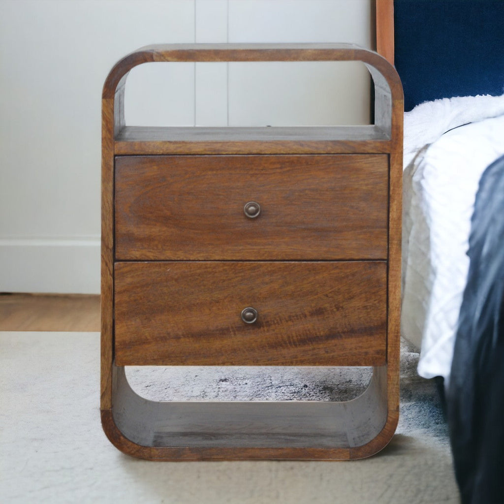 Solid Wood Chestnut Curve 2-Drawer Nightstand