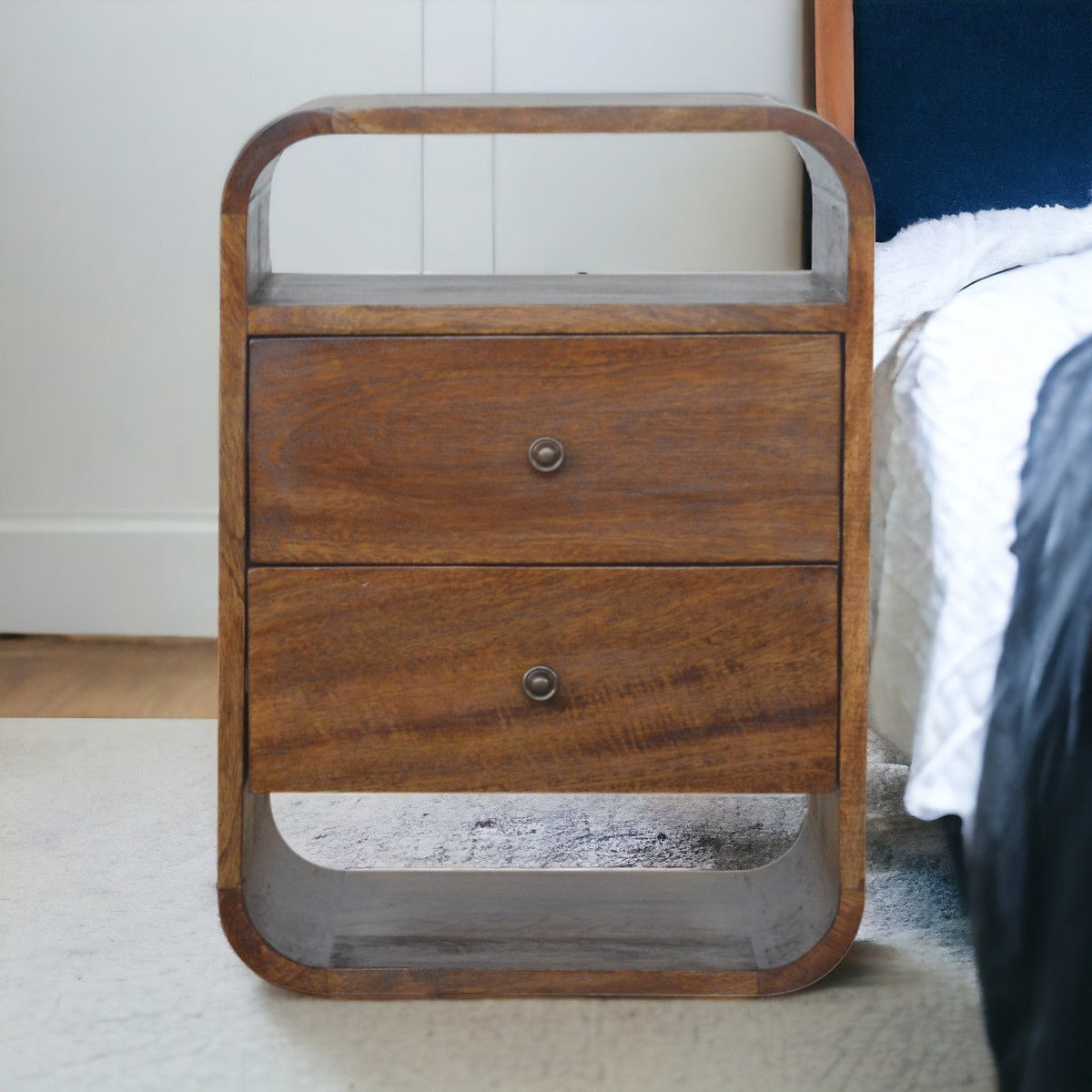 Solid Wood Chestnut Curve 2-Drawer Nightstand