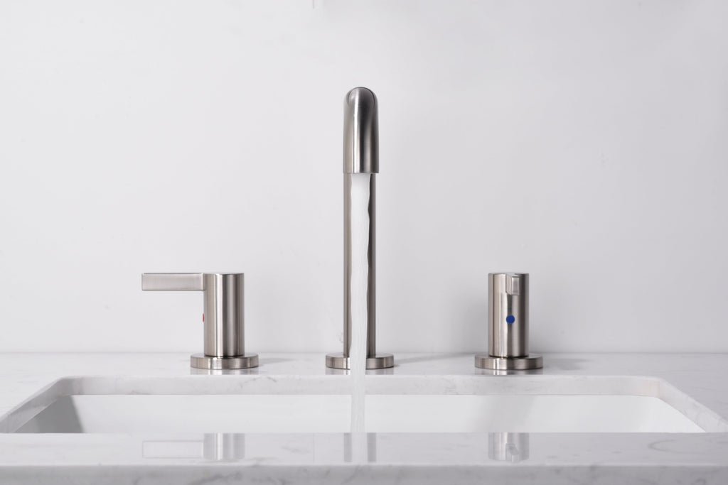 Brushed Nickel Bathroom Faucet with Two Handles & Pop Up Drain - Supply Lines Included