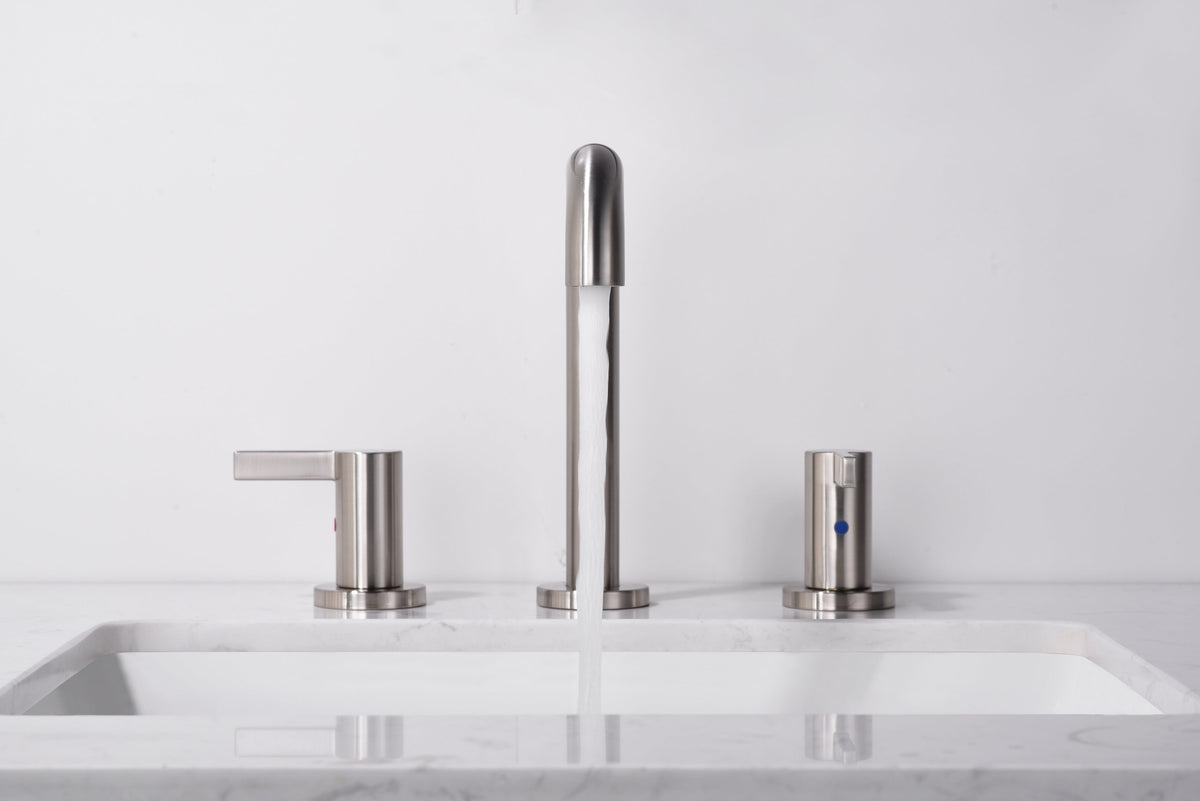 Brushed Nickel Bathroom Faucet with Two Handles & Pop Up Drain - Supply Lines Included