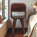 Solid Wood Extra Mini Nightstand with Curved Lower Shelf - Chestnut