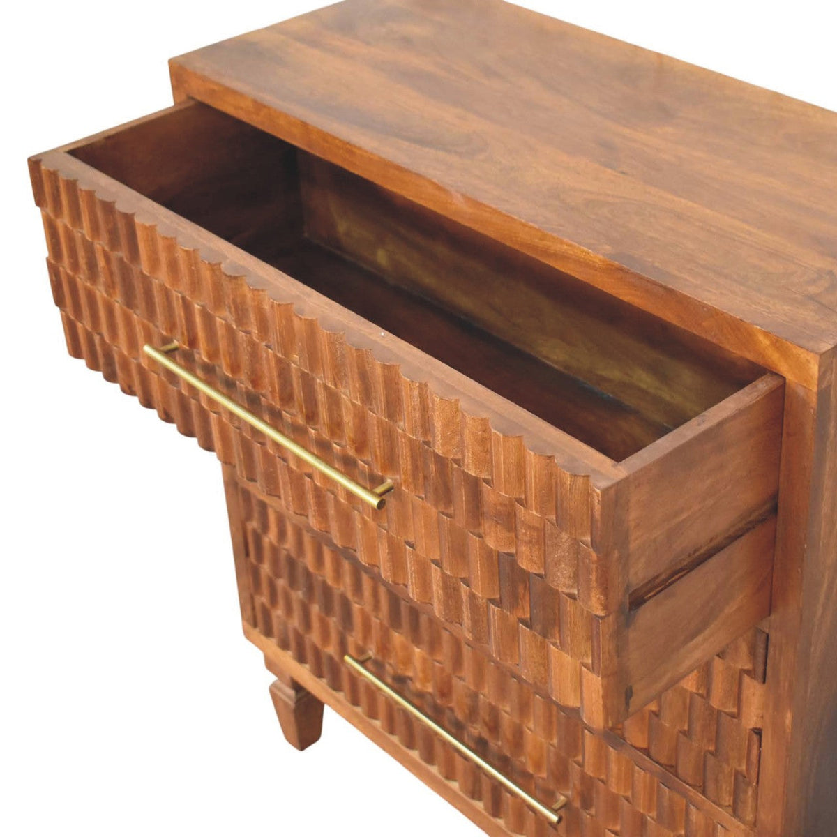 Solid Wood Cadiz Carved Chest with Handcrafted Detailing - Chestnut Finish