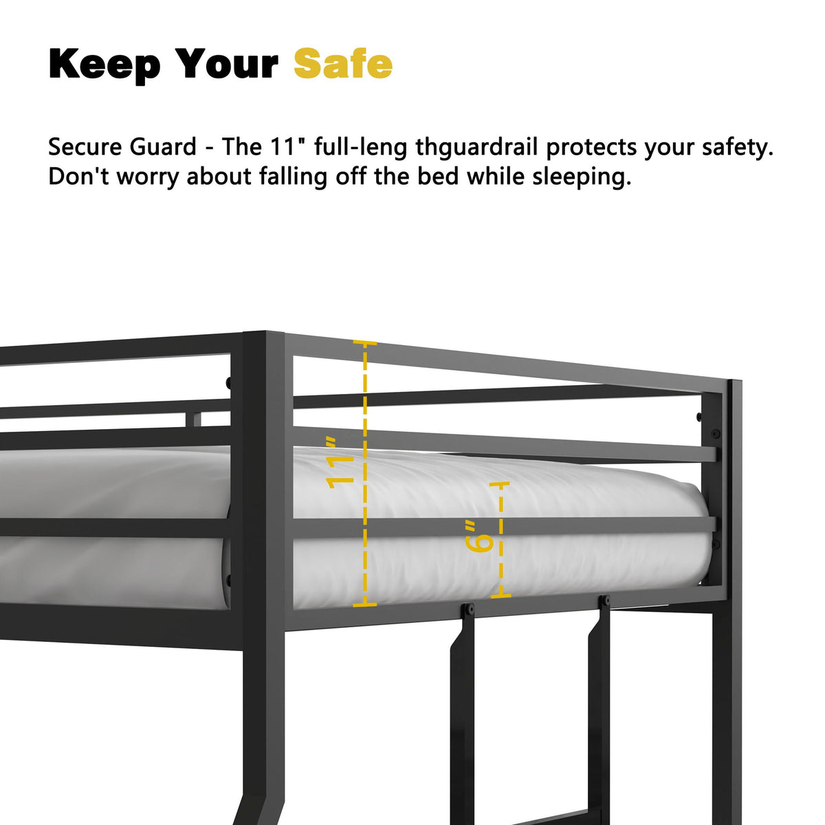 Metal Bunk Bed with Guardrails – Black