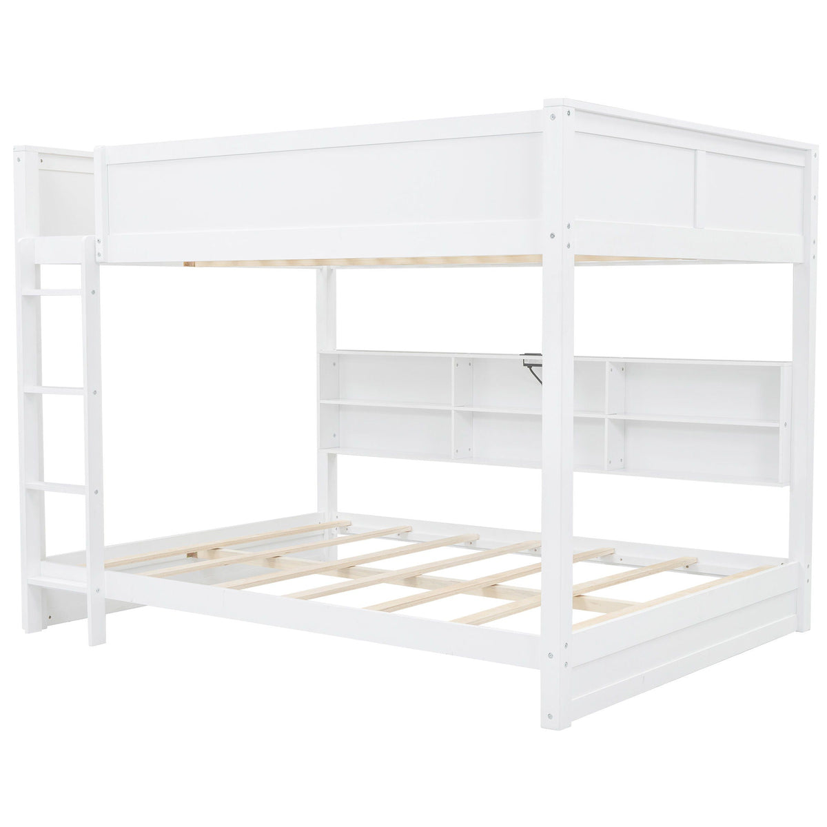 Queen Bunk Bed with Storage Cabinets and USB Ports - Dark Brown or White