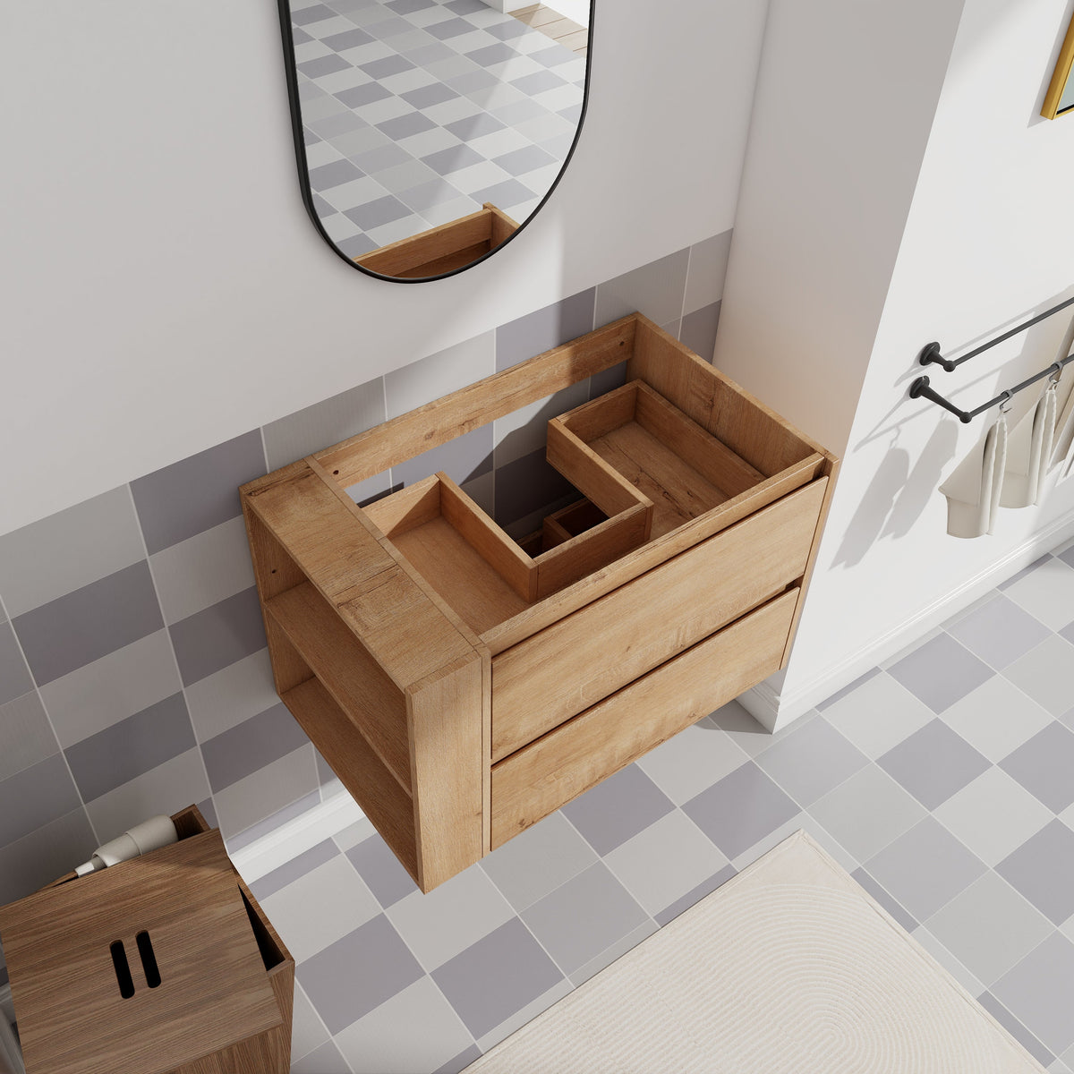 30" Wall Mount Bathroom Vanity with Soft Close Drawer - Imitative Oak