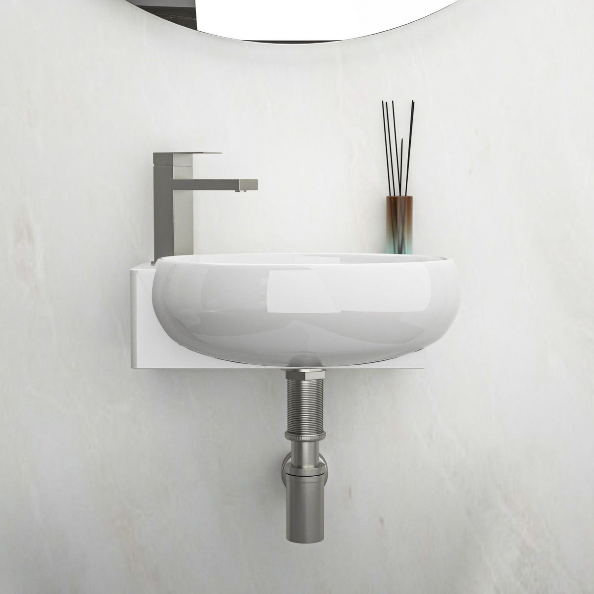 Modern Rectangle Wall Mount Bathroom Sink with Single Faucet Hole - White