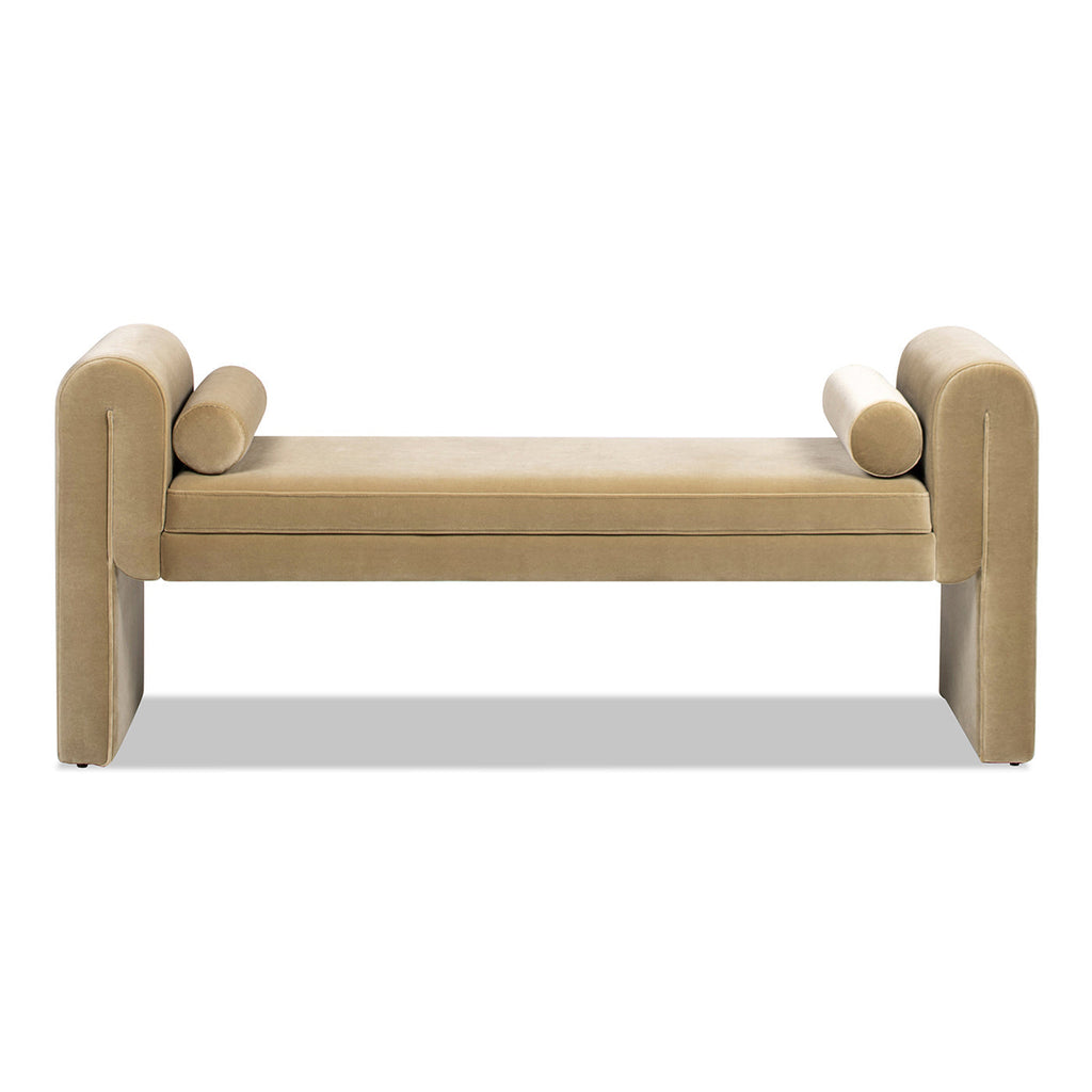 Mason 60.5" Upholstered Bench with Arched Arms and Bolster Pillows - Camel Brown Beige Velvet