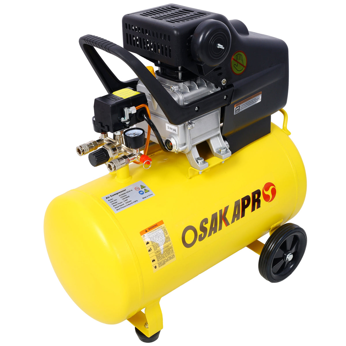 4.5HP Portable 13-Gallon Oil-Lubricated Air Compressor with Wheels – Yellow