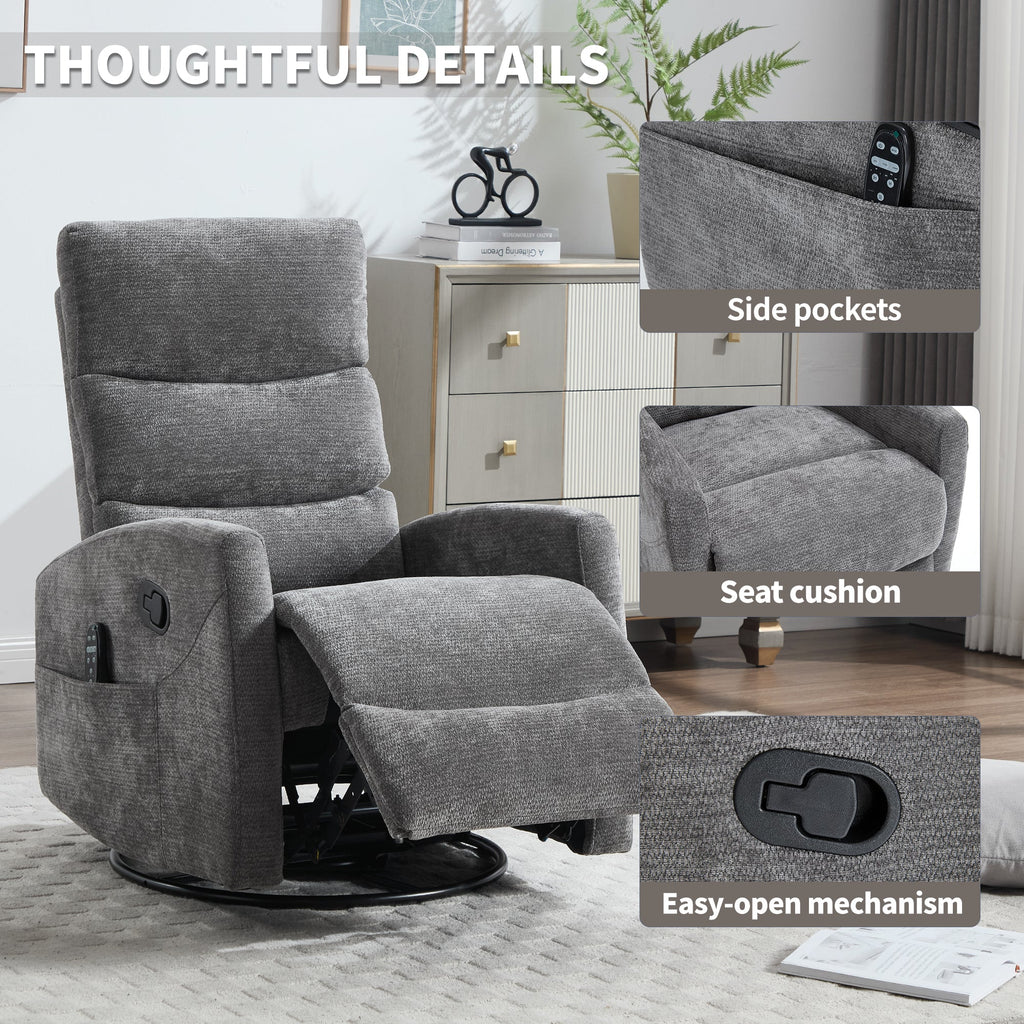 Heat Massage Recliner Chair with Cord-Free Lumbar Heat - Grey