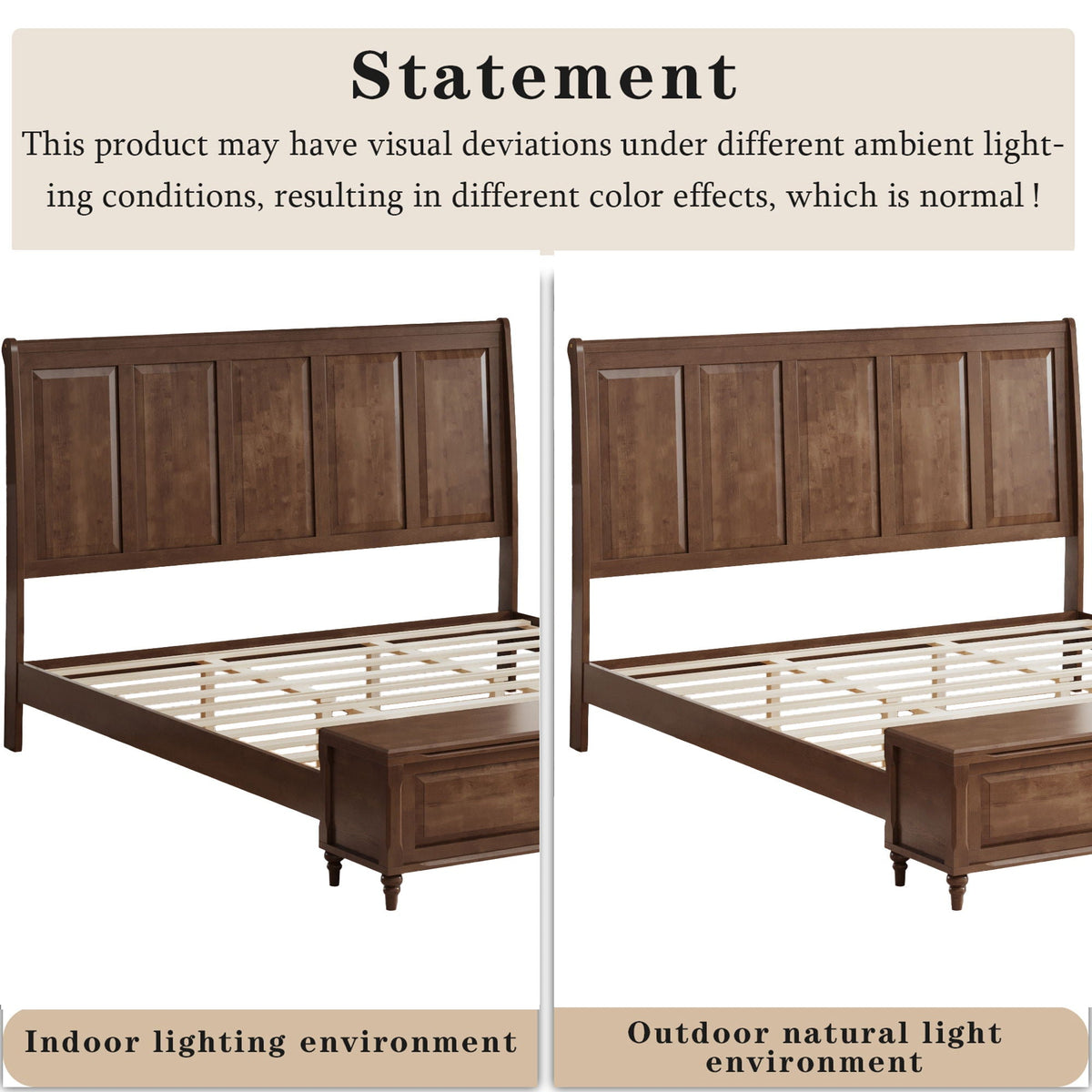 Sleigh Bed Frame with Tall Headboard and Storage Bench - Dark or Light Brown