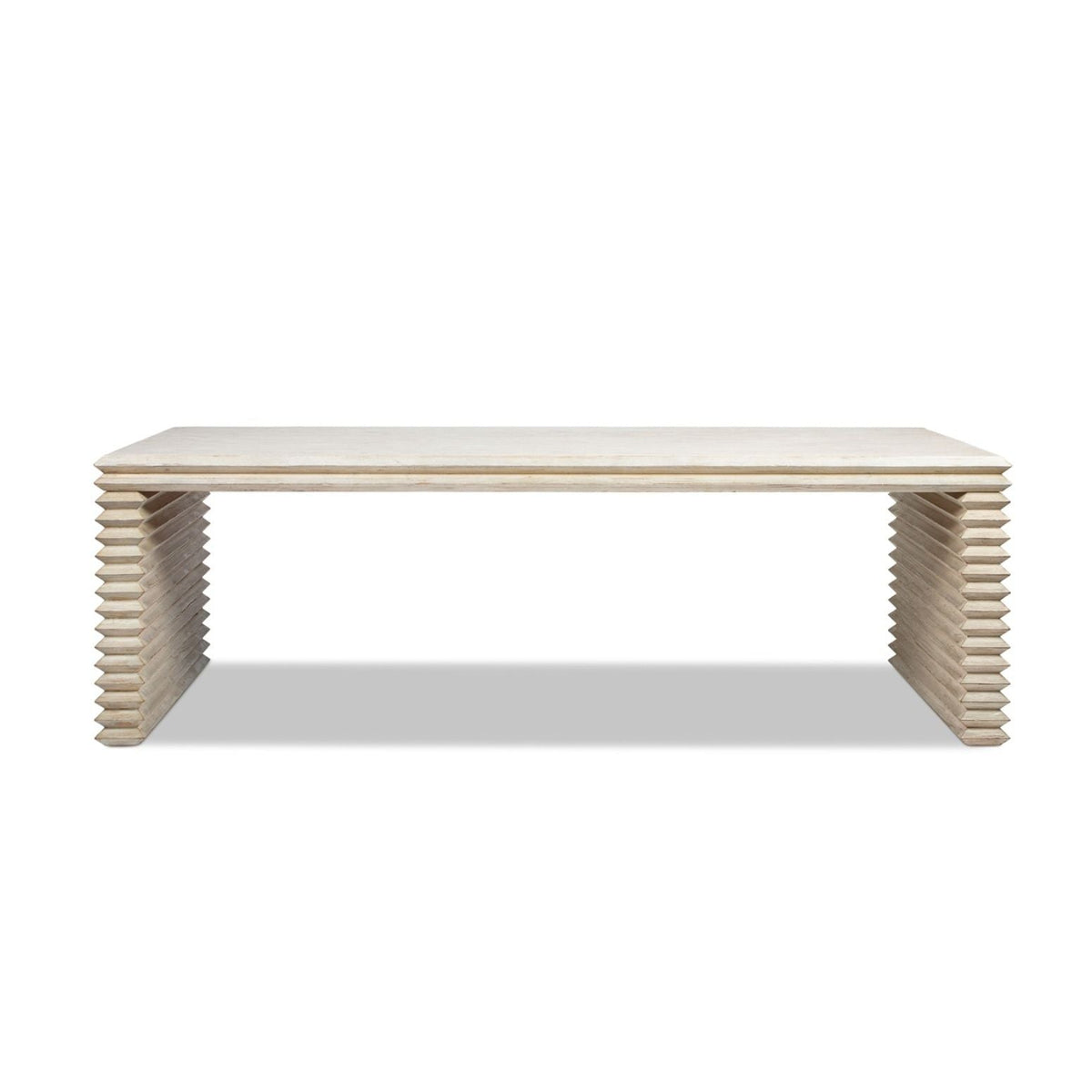 Geometric Waterfall Dining Table with Sculptural Base - White