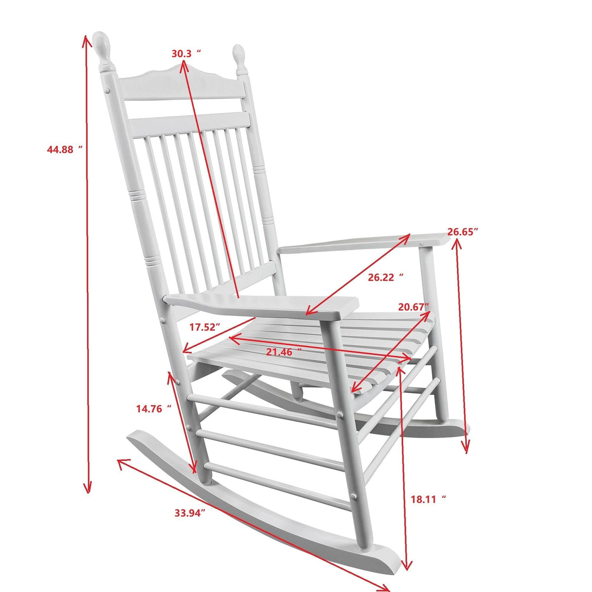 Wood Rocking Chair with Wide Seat - White or Black