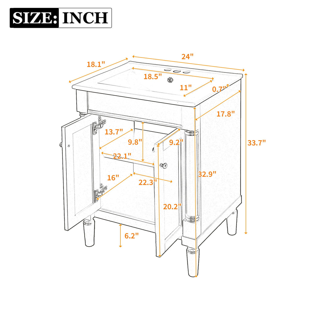 Bathroom Vanity With Top Sink and Two-Tier Storage Cabinet - Multiple Colors