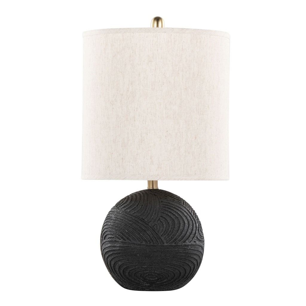 Contemporary Table Lamp Set with Linen Drum Shade - Matte Black / Natural