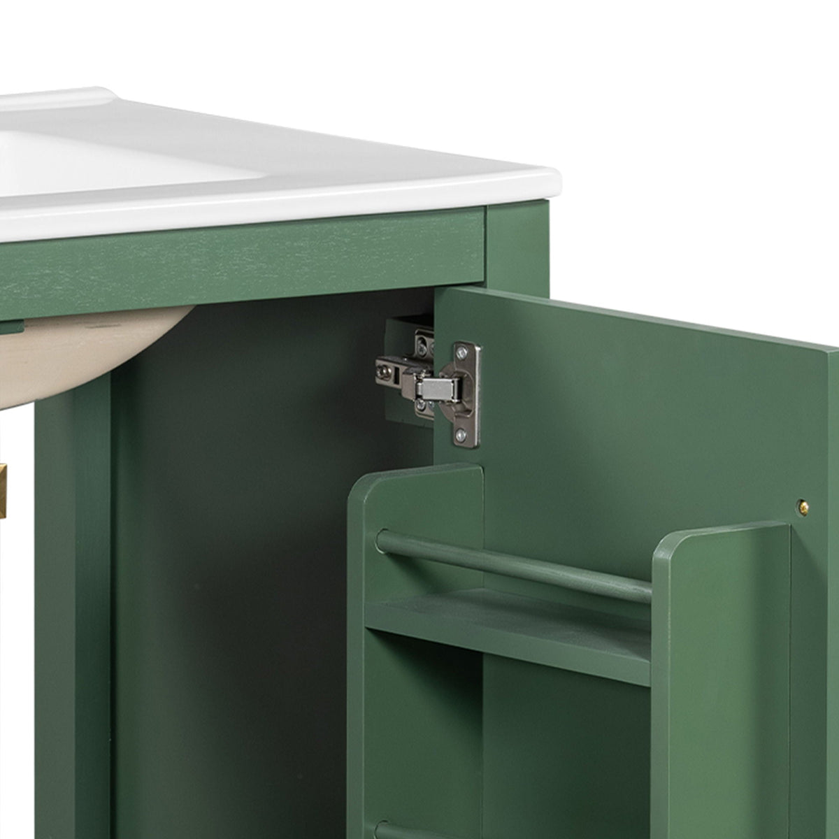 Green Bathroom Vanity with Single Undermount Sink and Storage - Solid Wood
