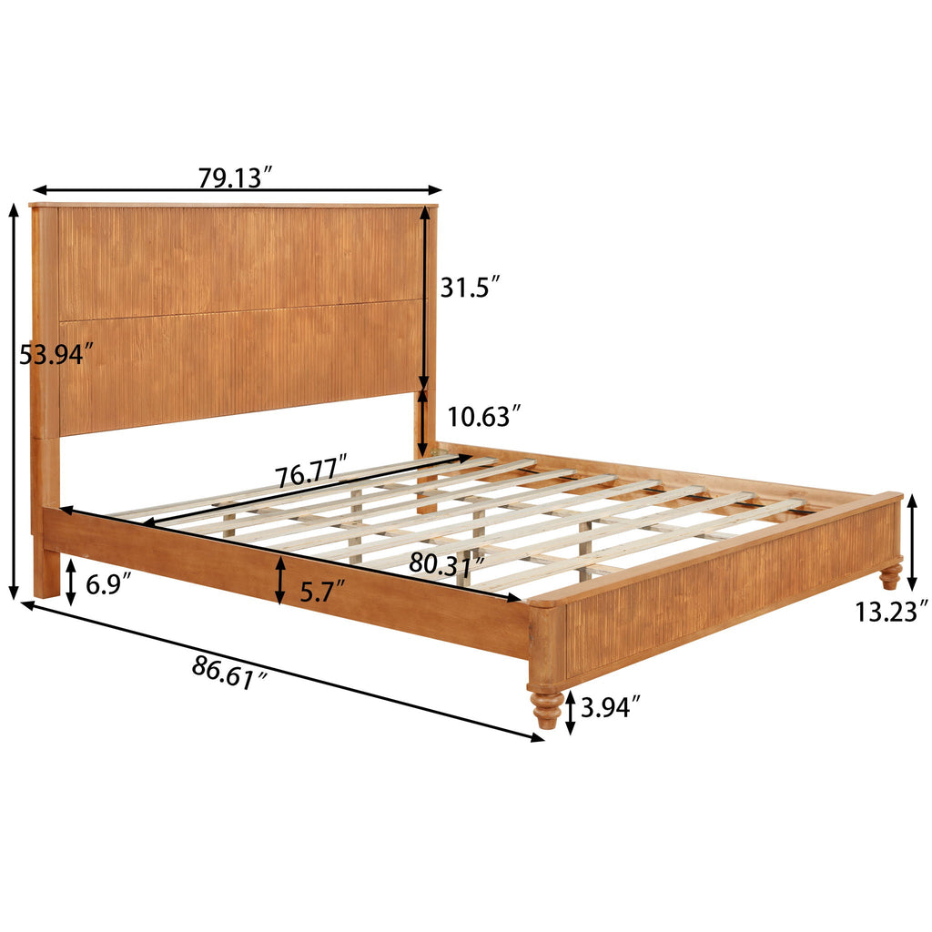 Platform Bed Frame with Tall Headboard - Solid Wood, Queen & King Sizes