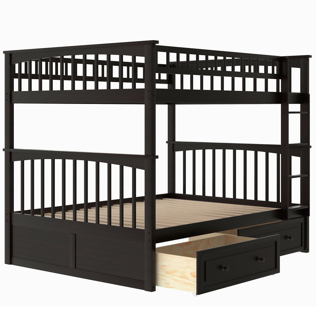 Convertible Bunk Bed With Drawers - Solid Wood with Storage - White, Dark Brown or Dark Gray