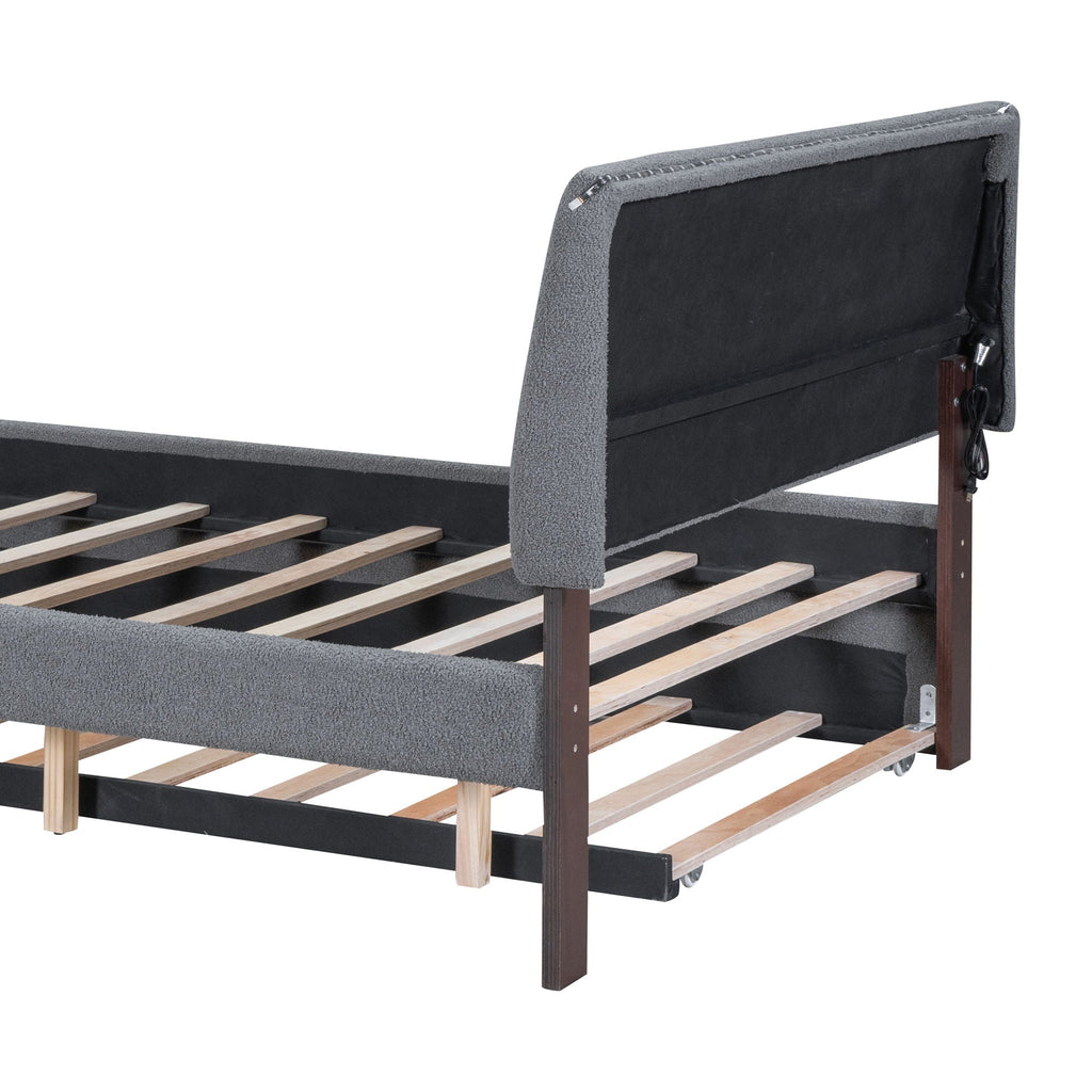 Upholstered Platform Bed With Trundle and LED Lights - Full or Queen