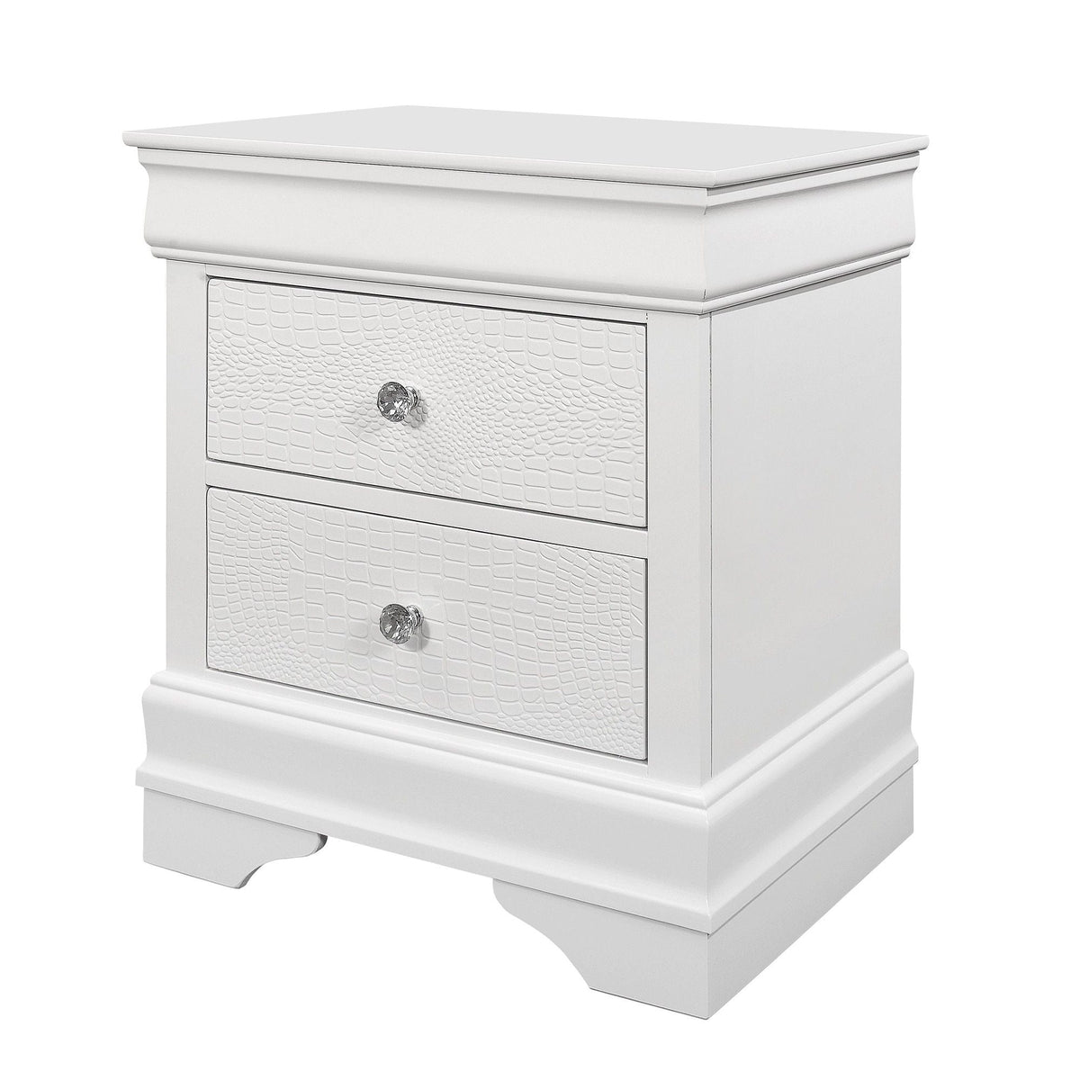 Crocodile Metallic Nightstand with Textured Drawer Front – Dark Gray or White