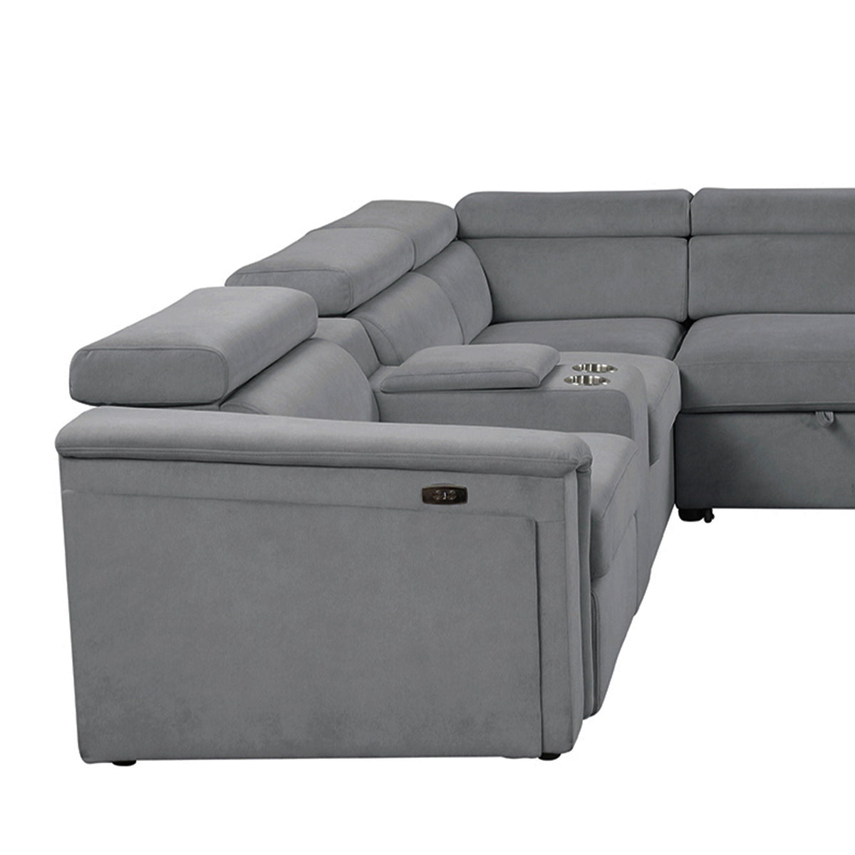 Power Recliner Sleeper Sectional with Adjustable Headrest and Storage - Dark Gray or Beige