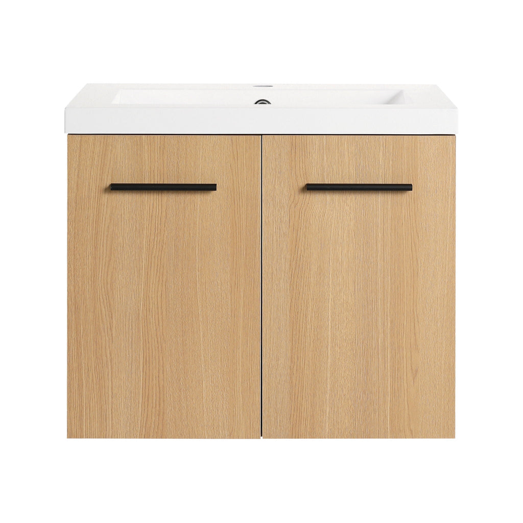 Floating Bathroom Vanity With Sink, Wall Mounted Double Door Storage - Light Brown