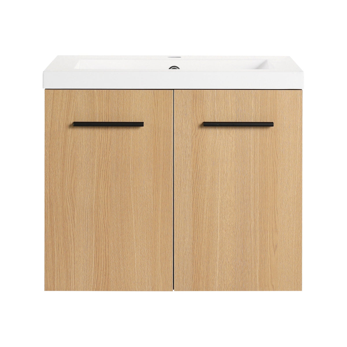 Floating Bathroom Vanity With Sink, Wall Mounted Double Door Storage - Light Brown