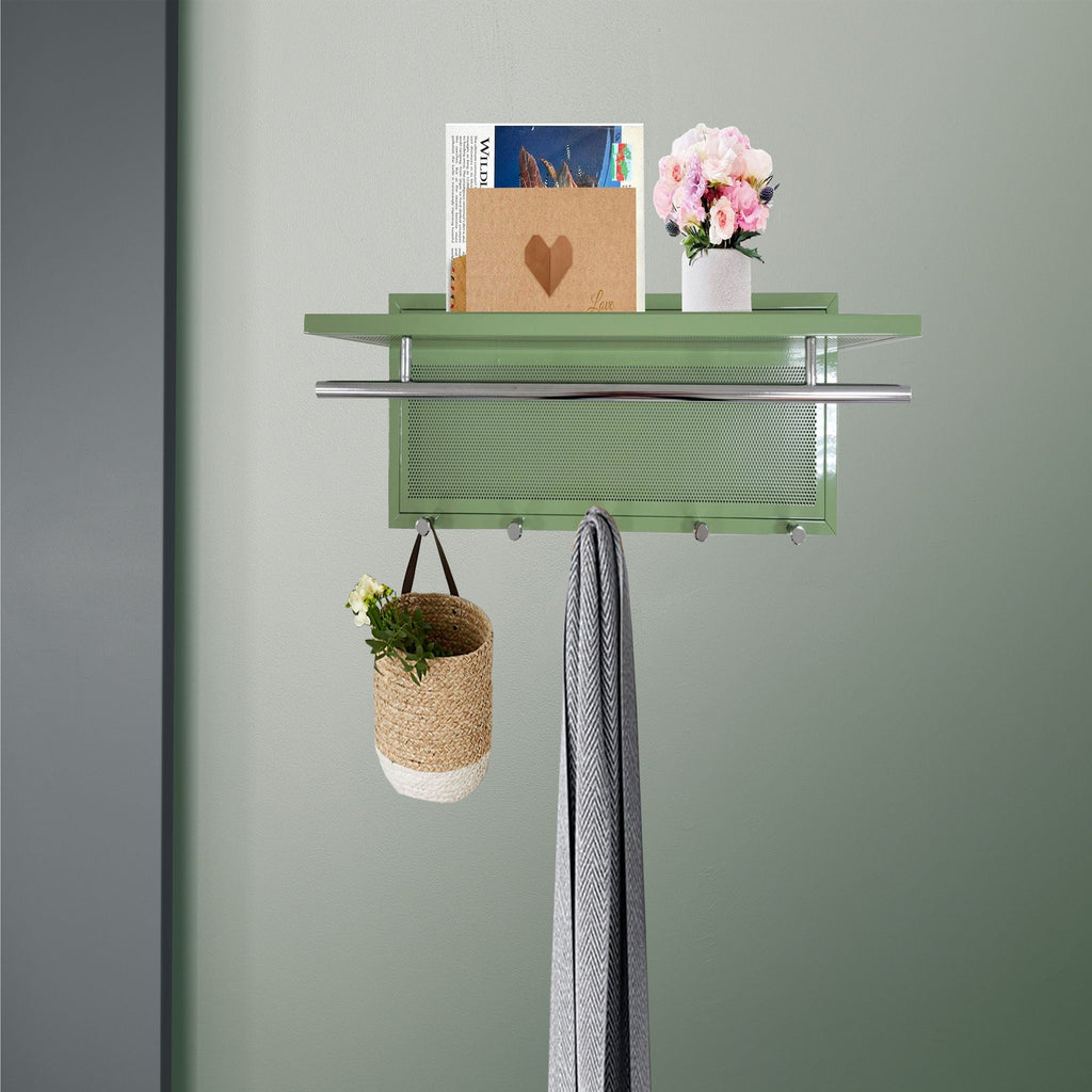 Powder Coated Metal Wall Mounted Coat Rack with Shelf - Multiple Colors